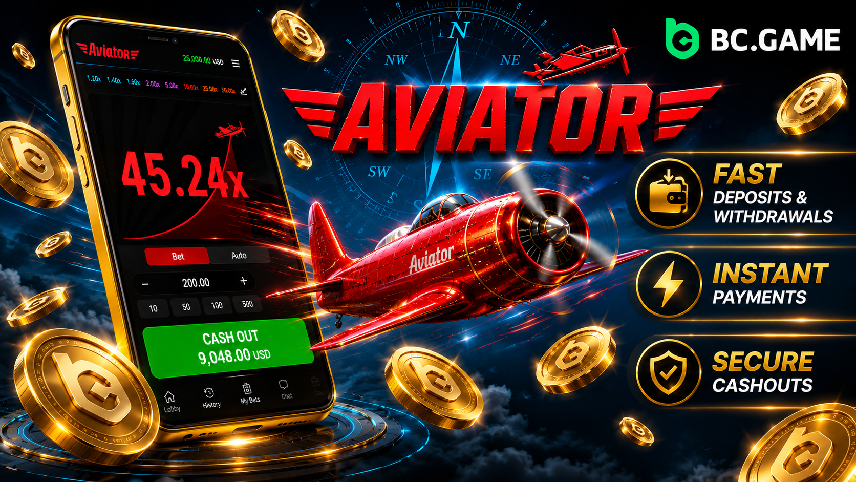 Payments, Deposits and Withdrawals for Aviator on BC.Game