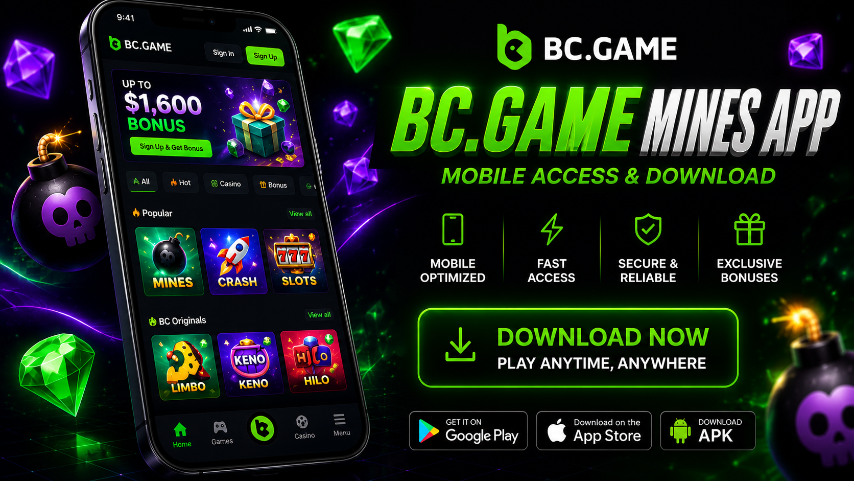 BC.Game Mines App, Mobile Access and Download